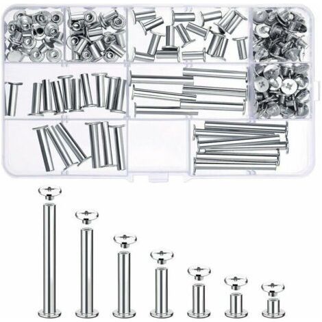 80 Ensemble Chicago Vis Assortiment Kit 7 Diffrentes Tailles en Mtal Vis Tte Rond Post Chicago Vis Bouton pour DIY Reliure de dcoration en Cuir (1/4)