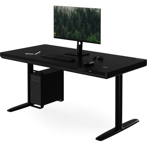Bureau électrique assis-debout avec tiroir et chargeur sans fil Qi noir, 1400 mm: ELLIS