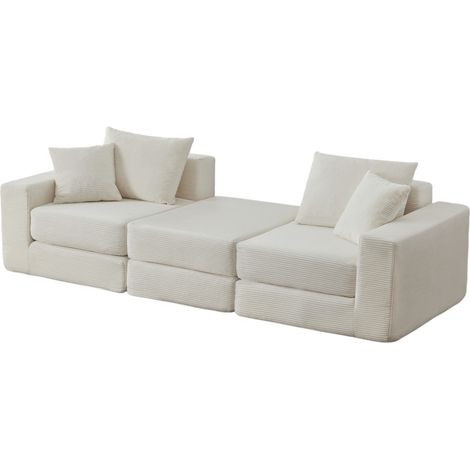 Sofá modular en forma de nube blanco de pana con base antideslizante 259,5 x 96 x 80 cm HOMVRA (1/5)