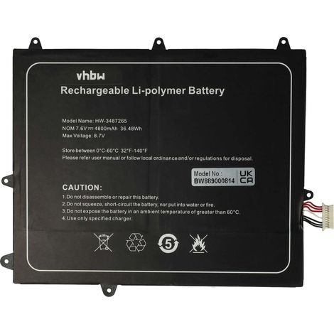 vhbw Akku Ersatz für Trekstor 3487265P, HW-3487265, TH116A für Notebook (4800 mAh, 7,6 V, Li-Polymer) (1/5)