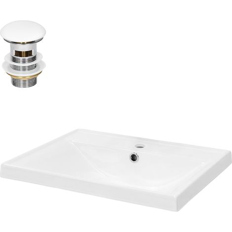 ML-Design Lavabo Cerámica Blanco Brillante Forma Rectangular 510 x 155 x 415 mm Con Juego De Desagüe Con Rebosadero Válvula Pop Up 100 mm Altura Lavamanos Empotrado Moderno De Encimera Para Baño Aseo (1/5)