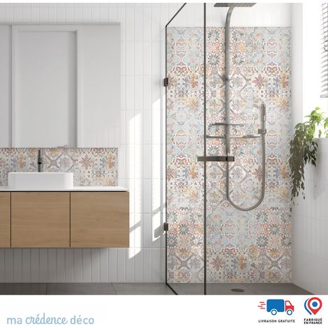 Panneau de douche : Carrelage et arabesque - Couleur Beige ivoire - Alu composite - 90 - 245 (1/3)