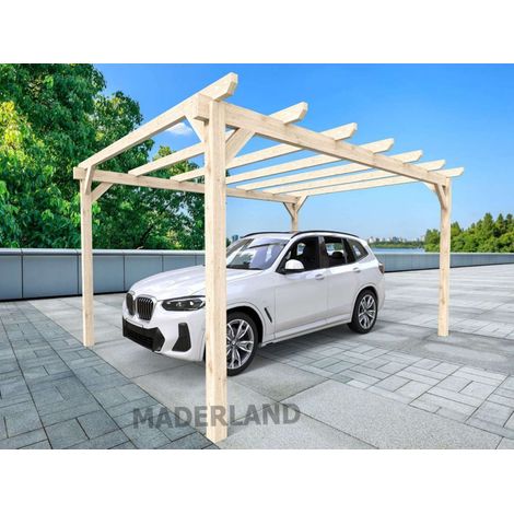 MADERLAND Carport autoportant bois lamellé-collé ROUEN - 600 x 300 cm - 18 m² - structure haute résistance - certifié PEFC (1/3)