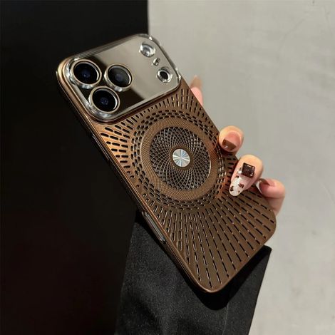 (Or, iPhone 14 Pro) Étui de protection en maille respirante et dissipant la chaleur, compatible avec la charge MagSafe et offrant une protection complète de l'objectif.