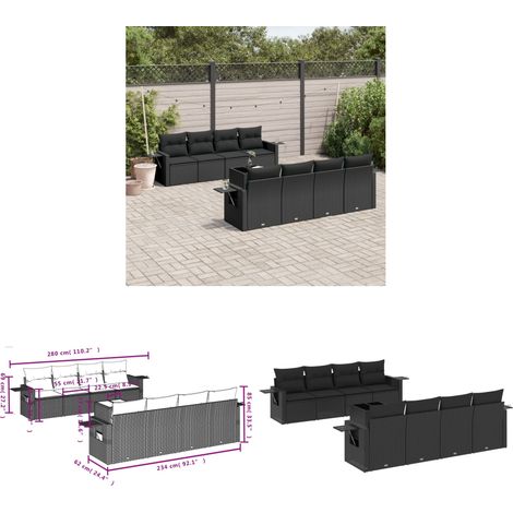 9-tlg. Garten-Sofagarnitur mit Kissen Schwarz Poly Rattan - Gartenmöbel - Sofasatz - Rattan Möbel - Outdoor Furniture - Gartengeräte - Home & Living (1/3)