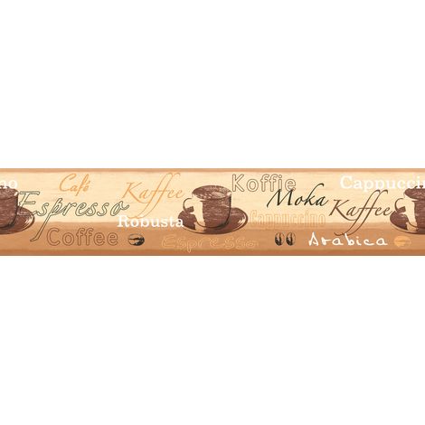 A.S. Creations – Frise papier peint café 5m – Motif orange, marron et blanc – Tapisserie pour cuisine – Haute qualité A.S. Création (1/3)