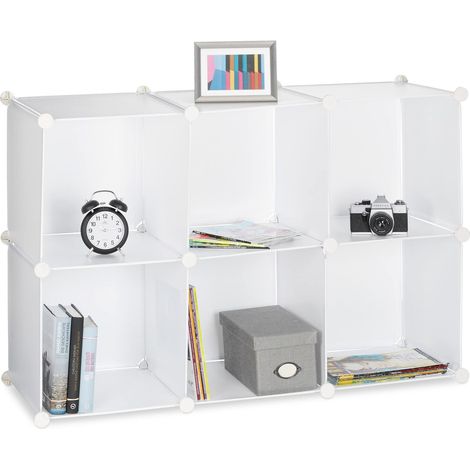 Étagère rangement 6 casiers plastique modulable assemblage plug in bibliothèque HxlxP: 65 x 96 x 32 cm, blanc (1/5)