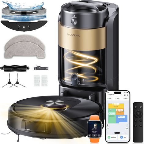 Proscenic Q20 Plus Saugroboter mit Wischfunktion, 2× Tiefenreinigung, Dual-Laser LiDAR, Teppicherkennung, Saugroboter 4-in-1 Nass-Trocken Saugroboter mit Absaugstation