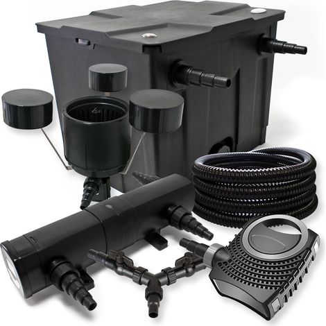 SunSun Komplettset: CBF-350 Teichfilter bis 12000 L Teichfilteranlage, CTF-8000 Teichpumpe 8000l/h 70W, CUV-236 Teichklärer 36W, 25m Teichschlauch 25 mm, CSP-250 Skimmer 2500l/h 45W, Y-Verteiler (1/5)