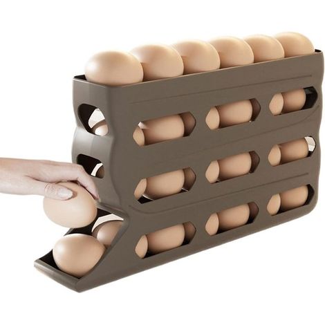 Portauova da frigorifero - Dispenser per uova - Organizzazione della cucina - Meccanismo di avvolgimento automatico - Capacità 30 uova - Grigio (1/5)