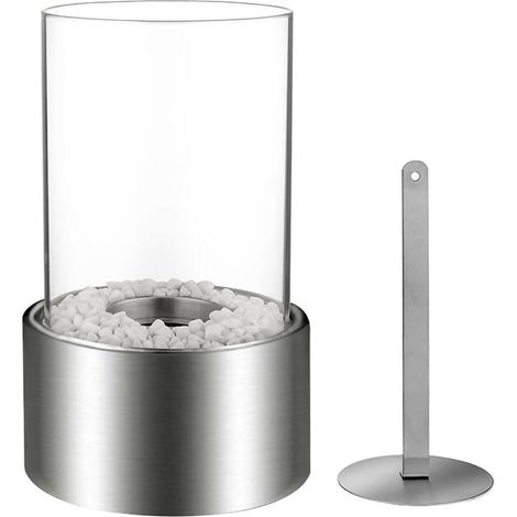 Dmora - Chimenea de bioetanol Dschroffenegge, Chimenea ecológica, Hogar sin humo, Made in Italy, 16x16 h27 cm, Plata y Transparente