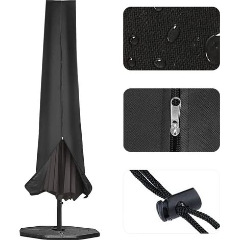 Sonnenschirmhülle 190 x 25 x 50 cm – Passend für Schirme mit Ø 300 cm / 200 x 300 cm – Wasserdichtes 210D-Oxford-Gewebe – Reißfeste PVC-Beschichtung – Reißverschluss – Schwarz