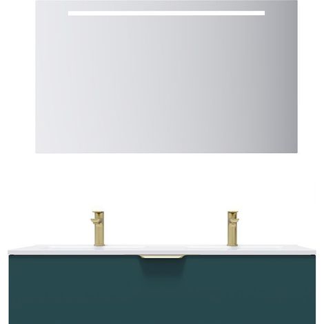 Meuble de salle de bain suspendu double vasque intégrée 120cm 1 tiroir Bleu + miroir - Venice (1/5)