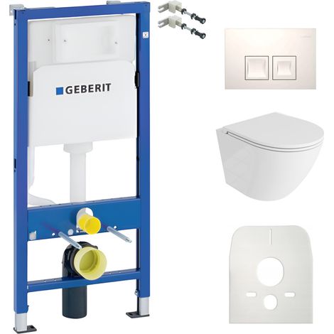 GEBERIT WC Set mit Vorwandelement, Wand-WC und Spülknopf (1/5)