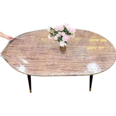 Nappe ovale ajustée élastique imperméable à l'huile en plastique transparent facile à nettoyer pour tables ovales de 122 x 172 cm (1/5)