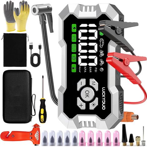 Démarreur Batterie 8000A avec Gonfleur Pneus 160PSI, 20000mAh  Démarreur 2-en-1 compresseur 160PSI, 8000A, 4 modes, écran LED, 20000mAh, éclairage 4 modes, kit prêt à l'emploi (1/5)