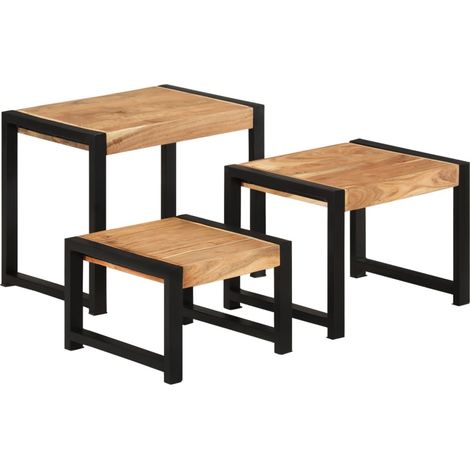 Lot de 3 Tables gigognes,Tables Basses gigognes pour Salon Bois solide -52420 (1/5)