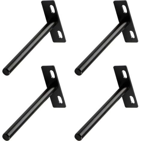 Lot de 4 supports d'étagère flottants robustes, noirs, invisibles, en forme de T, pour étagères en bois dissimulées (1/4)