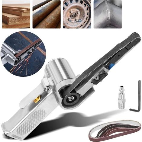 Ponceuse à bande pneumatique 10 mm, lime à bande 330x10 mm, 16000 tr/min, outil de ponçage portable pour métal, bois et aluminium (1/5)