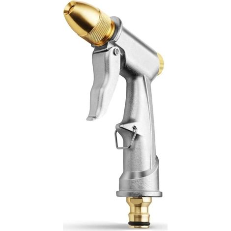 Pistolet d'arrosage Métal, Pistolet Arrosoir Métal Haute Pression, Pistolet à Eau de Jardin Robuste avec Buse en Laiton Lavage de Voiture, Nettoyage, Irrigation de Jardin et Pelouse- Court (1/4)