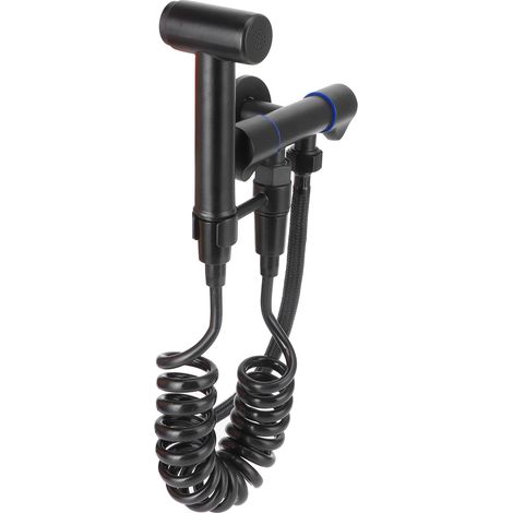 G1/2 Douchette de toilette en acier inoxydable noir à une entrée et deux sorties (robinet haute pression, accessoire de salle de bain, joint de robinet) (1/5)