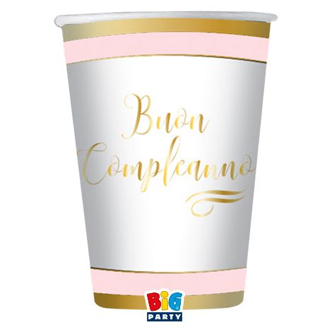 Big Party Bicchieri Carta Buon Compleanno 250 Cc Chic Cf 8 Pz Rosa