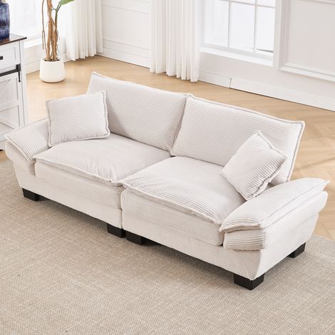Gerade Sofa 2 Plätze aus Samt mit Gepolsterte Armlehnen, Tiefe Sitzfläche, Holzrahmen, Beige
