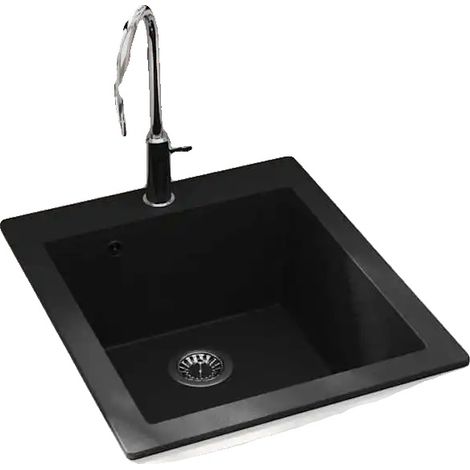 Évier de cuisine, design sous plan, surface résistante aux rayures, Noir (1/2)
