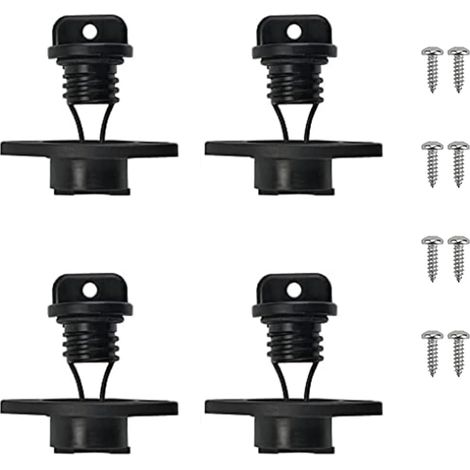 BEBUSINGOTO Juego de 4 tapones de drenaje de plástico para kayak, portátiles, universales, negros, con 4 tornillos. (1/5)