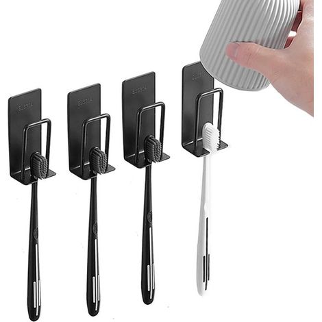 Dailygoods，Soporte para cepillo de dientes eléctrico de 4 piezas，Montaje en pared sin taladrar，Acero inoxidable (1/5)