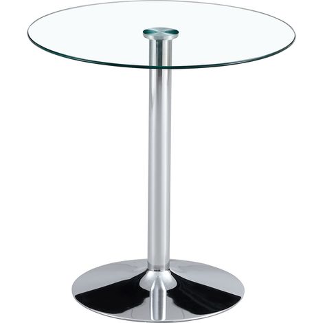 Set tavolo bar in vetro trasparente 89 cm con 2 sgabelli regolabili e girevoli, finitura argento (1/5)