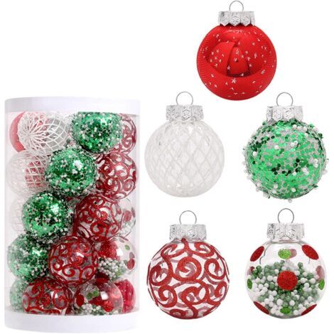 2024 Lot de 25 Boules de Noël Ornements Décorations De Boule Rouge De Noëlceinture Cime d'arbre pour Arbre De Noël, pour Décorations de Noël Intérieure Mariage Fête Extérieure Fêtes (rouge, vert et bl (1/5)