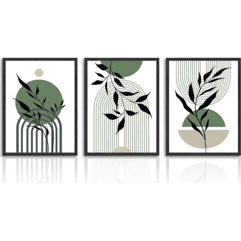 Lot de 3 posters muraux A3 toile abstraits géométriques vert sauge non encadrés (1/5)