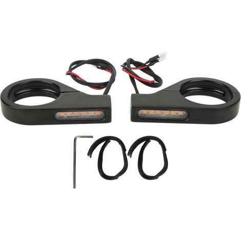 Clignotant de moto, clignotant de moto à LED 12V, étanche, haute luminosité, type universel, convient aux tubes de fourche avant de 41 mm (noir). (1/5)