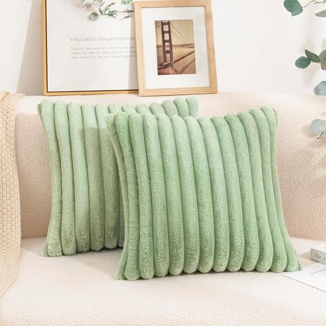 Set of 2 decorative faux fur cushion covers for home. Super soft and plush striped luxury throw cushion cover for sofa, couch, bedroom. (1/5)