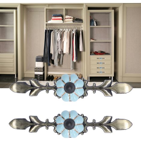 2 Sets/Verkauf von kürbisförmigen Keramikgriffen, Zinklegierung, chinesischer Landhausstil, für Schrankschubladen/Schuhschranktüren, einlochiger Schrankgriff, 1045A, rosablau. (1/5)