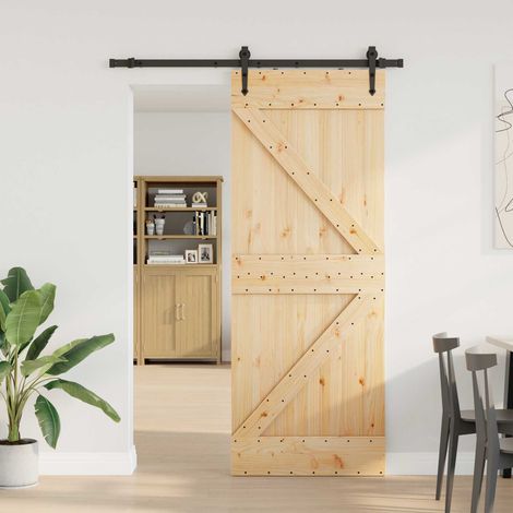 Puerta Corredera  Natural y negro 80 x 210 cm (152,5 cm)