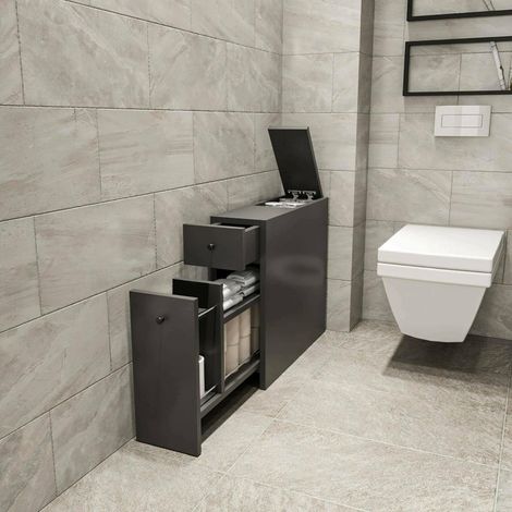 Dmora - Meuble sous lavabo Galene, Armoire de Toilette, Récipient pour lavabo, Meuble d'évier, 20x60h55 cm, Anthracite (1/4)