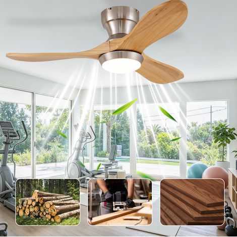 Flacher Deckenventilator Ø 90 cm aus natürlichem Nussbaumholz, Fernbedienung, 6 Stufen (1/5)