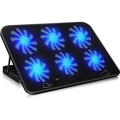 Support stable noir pour ordinateur portable, ventilateur double 6 vitesses rapides, dissipation thermique renforcée, tapis antiglisse, refroidisseur d'ordinateur. (1/5)