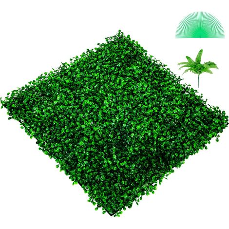 6 Panneaux de buis artificiel anti-UV, mur végétal synthétique 50 x 50 cm, haie artificielle 4 cm pour décoration intérieure, extérieur, jardin, cour, brise-vue et confidentialité (1/5)