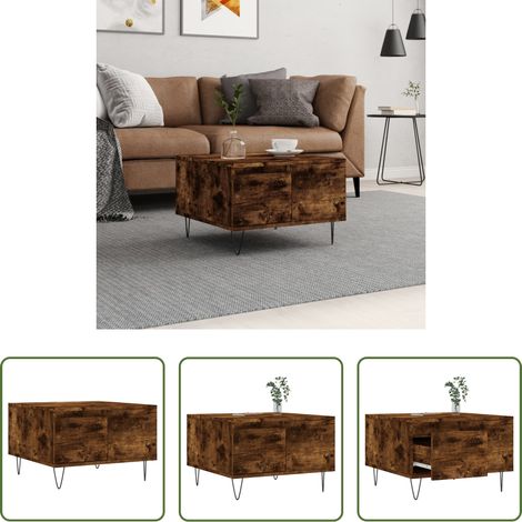 vidaXL Mesa de centro madera contrachapada roble ahumado 55x55x36,5 cm (1/5)
