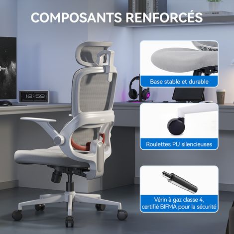 Chaise de bureau ergonomique SIHOO B100 SE avec accoudoirs 2D, dossier haut, appui-tête 2D et soutien lombaire dynamique adaptatif, capacité de charge jusqu'à 136 kg (300 lb), Gris
