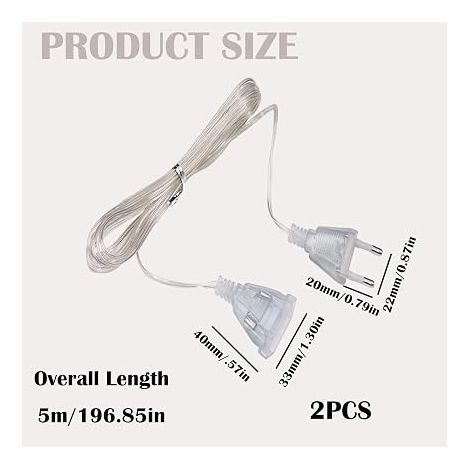 Transparent Extension Cable, 5 m Electric Extension Cord, Transparent Electric Extension Cord, Flat Wire, Thin Power Cable 220 V for LED Lanterns and Outdoor Use (1/4)