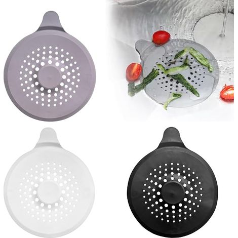 3 Piece Silicone Drain Protection Sink Filter with Suction Cup, Silicone Hair Catcher Shower with Suction Cup for Bathtub, Shower, Drain, Kitchen, Laundry Rooms - Black/White/Grey (1/3)