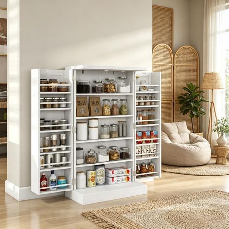 Meuble de cuisine 60/30/104 cm blanc en MDF avec rangements de porte et étagères réglables (1/5)