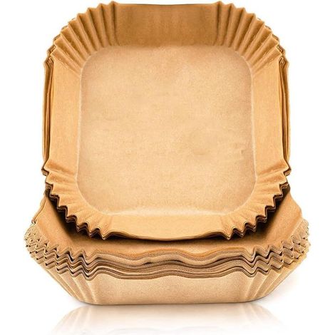 Papier sulfurisé pour friteuse à air chaud - Marron - Papier sulfurisé antiadhésif carré - Accessoire pour friteuse à air chaud - 100 feuilles (1/5)