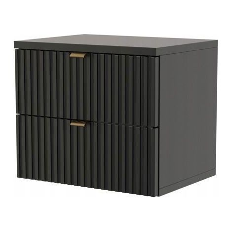 Table de chevet suspendue pour chambre à coucher-Noir- 2tiroirs- façade rainurée 40x30x34cm (1/4)