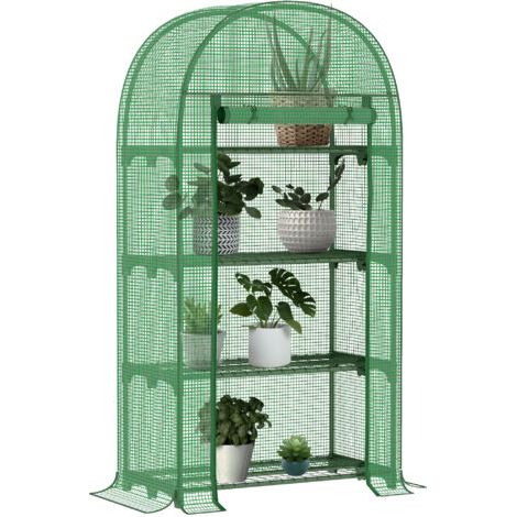 BUNTHAUS Serre de jardin serre de balcon résistante aux UV porte enroulable 4 étagères couverture en PE 80 x 49 x 160 cm vert (1/5)