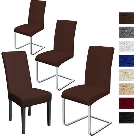 4er Set Stuhlhussen Braun, bi-elastisch, pflegeleicht, Mikrofaser (1/5)